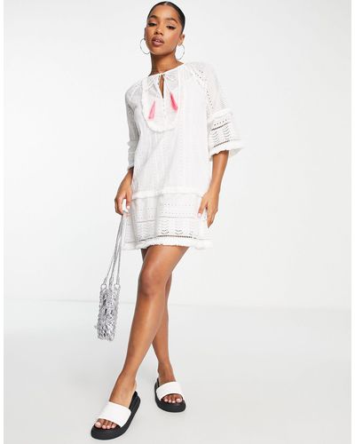 Raga Arshi Embroidered Mini Beach Dress - White