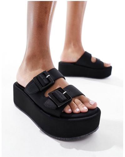 ASOS Taxon Buckle Flatform Mule Sandals - Black