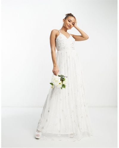 Beauut Bridal Cami Strap Maxi Dress With Allover Embellishment - White