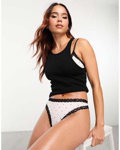 Monki Mix And Match Thong With Lace Trim - Black