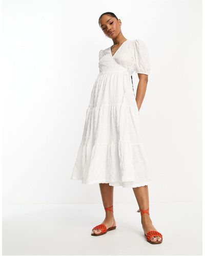 Monki Tiered Wrap Midi Dress - White