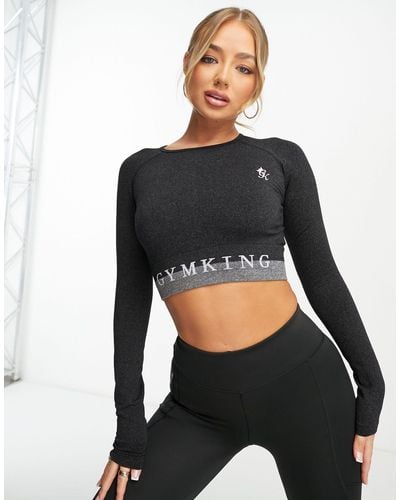 Gym King Seamless Results Cropped Long Sleeve Top - Black