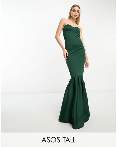 ASOS Asos Design Tall Bandeau Peplum Hem Maxi Dress - Green