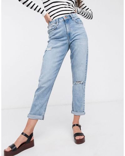 New Look – helle mom-jeans mit rissen - Blau