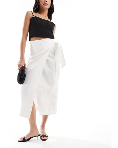 Never Fully Dressed Jaspre Linen Wrap Midaxi Skirt - White