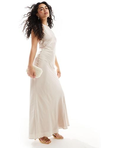 TFNC London Bridesmaids Satin Maxi Dress With Tie Back And Button Detail - White