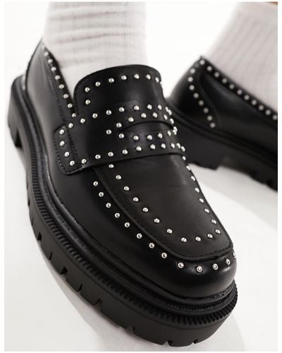Truffle Collection Chunky Sole Studded Penny Loafers - Black