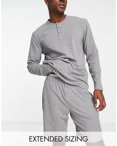 ASOS Pyjama Set With Long Sleeve Top And Shorts - Grey