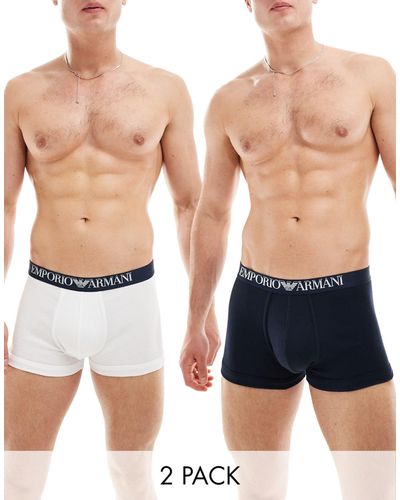 Emporio Armani Bodywear 2 Pack Ribbed Cotton Trunks - Blue