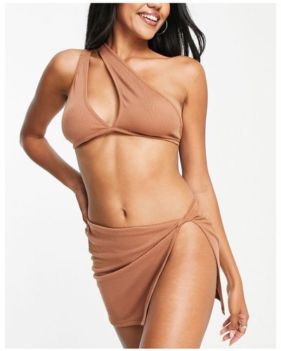 AsYou Ribbed Twist Beach Skirt Co-ord - Brown