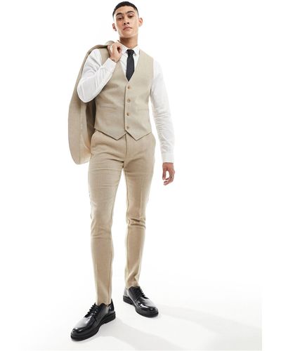 ASOS Skinny Fit Wool Mix Suit Waistcoat - Natural