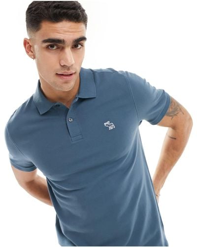 Abercrombie & Fitch Elevated Icon Logo Pique Polo - Blue