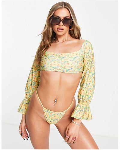 UNIQUE21 Top bikini a fiori con spalle scoperte - Giallo