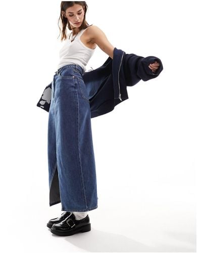 Monki Denim Midi Skirt With Split - Blue