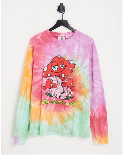 Collusion Oversized Long Sleeve T-shrit With Mushroom Print - Pink