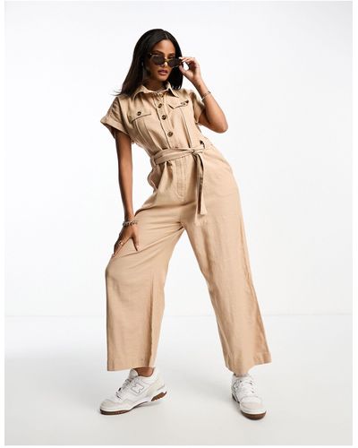 New Look Tuta jumpsuit multitasche color pietra con cintura - Neutro