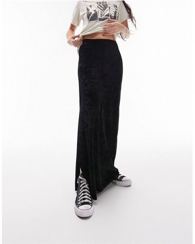 TOPSHOP Textured Stretch Velvet Maxi Skirt - Black