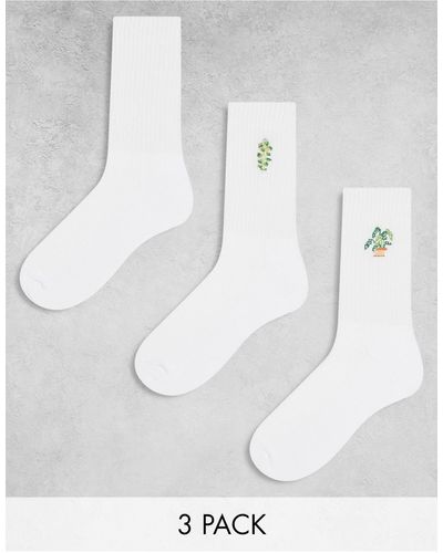 ASOS 3 Pack Sock With Plant Embroidery - White