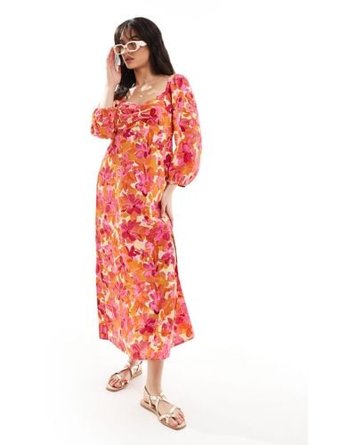 Jdy Bell Sleeve Maxi Dress With Front Split - Red