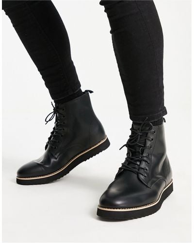 Truffle Collection Chunky Miminal Lace Up Boots - Black