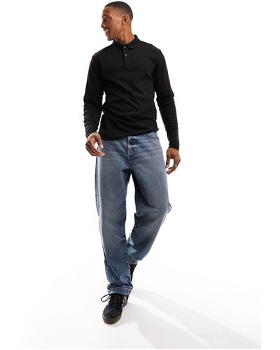 SELECTED Slim Fit Long Sleeve Polo - Black