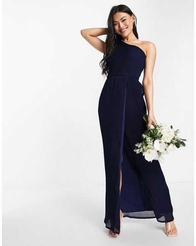 Yaura Bridesmaid Drape One-shoulder Maxi Dress - Blue