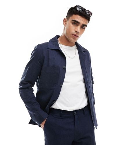 Jack & Jones Premium Linen Mix Casual Suit Jacket - Blue