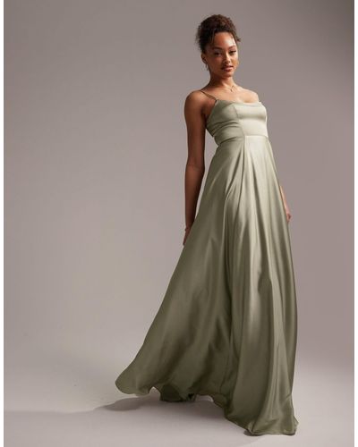 ASOS Bridesmaid Satin Cami Maxi Dress With Full Skirt - Green
