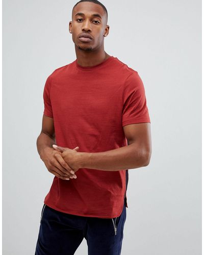 ASOS Asos Longline T-shirt With Curve Hem And Gusset Contrast - Red