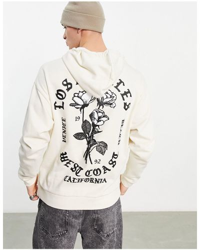 ASOS Sweat à capuche oversize avec imprimé los angeles - cassé - Blanc