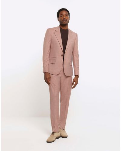 River Island Slim Fit Textured Suit Trousers - Pink