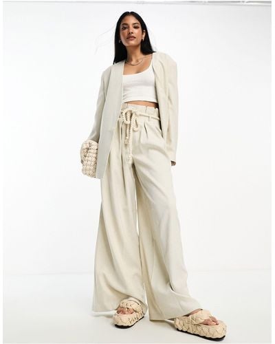 ASOS Extreme Wide Leg Suit Pants With Paperbag Waist And Rope Belt - White