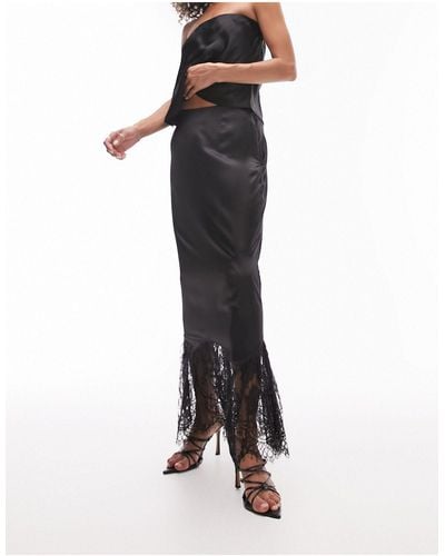TOPSHOP Satin Lace Mix Fishtail Maxi Skirt - Black