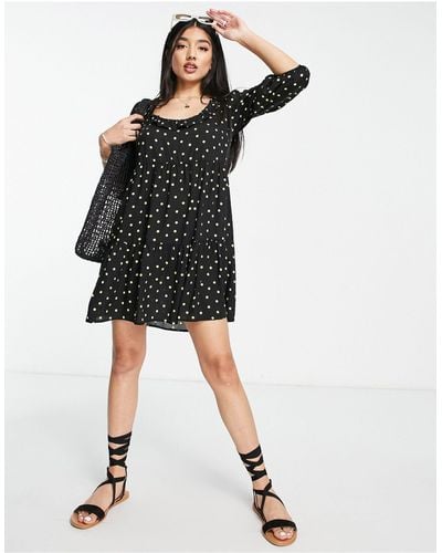 New Look Square Neck Frill Sleeve Smock Dress - Black