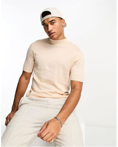 ASOS Muscle Lightweight Knitted Cotton Turtle Neck T-shirt - Natural