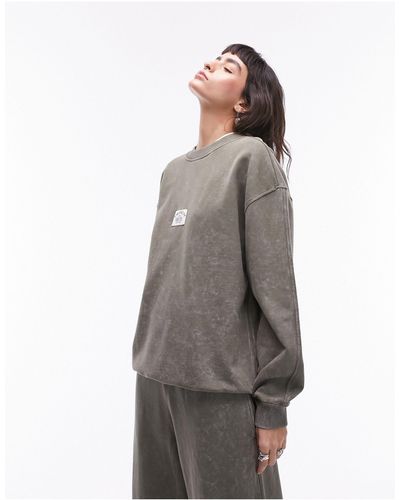 TOPSHOP Co-ord Patch Oversized Vintage Wash Sweat - Grey