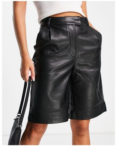River Island Longline Faux Leather Bermuda Shorts - Black