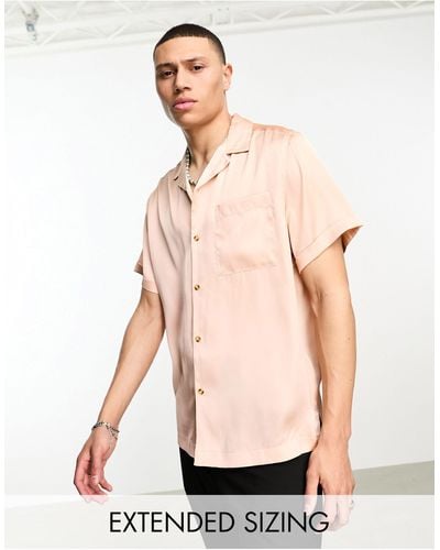 ASOS Satin Shirt With Revere Collar - Pink