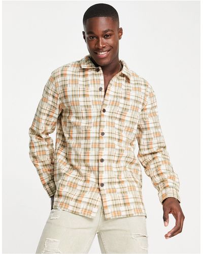 Farah Maverick Long Sleeve Jacquard Cotton Shirt - Natural