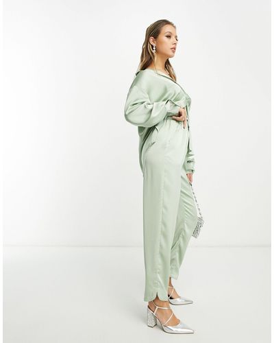 In The Style Satin Relaxed Trouser Co-ord - Green