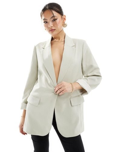 River Island Relaxed Roll Sleeve Blazer - White