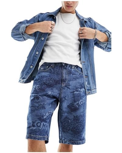 Tommy Hilfiger Aiden - bermuda d'ensemble baggy en jean - moyen délavé - Bleu