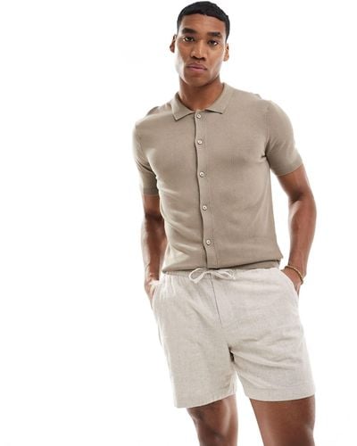 New Look Slim Fit Button Polo - Natural