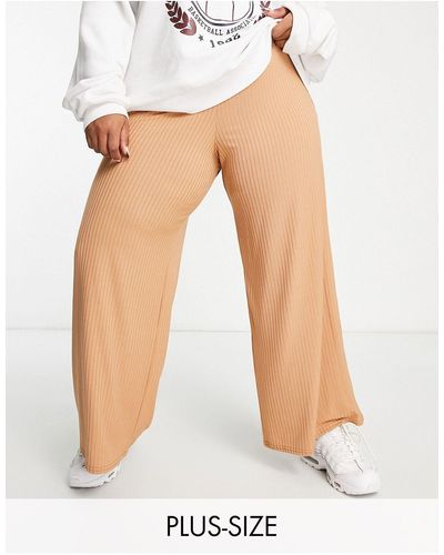 Yours Exclusive Ribbed Wide Leg Trouser - White