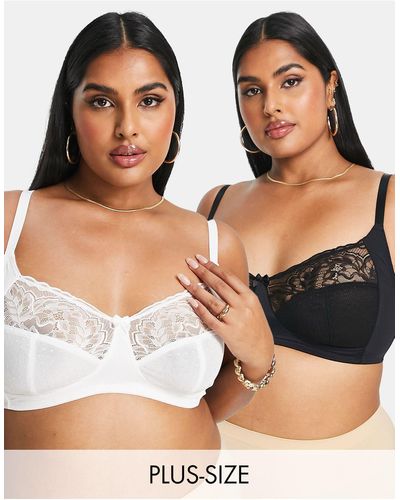 Simply Be 2 Pack Mesh And Lace Non Wired Bras - Black