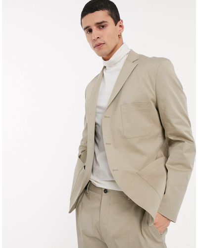 SELECTED Cotton Slim Fit Patch Pocket Cotton Suit Jacket - Natural