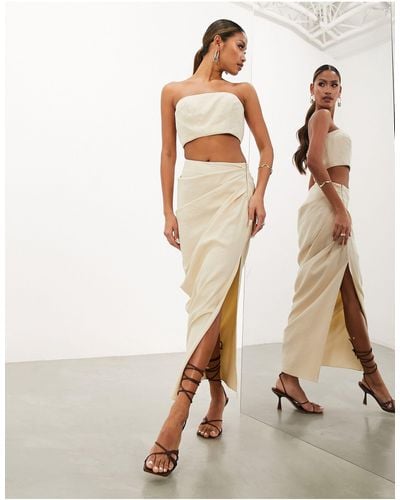 ASOS Linen Wrap Midi Skirt - Natural