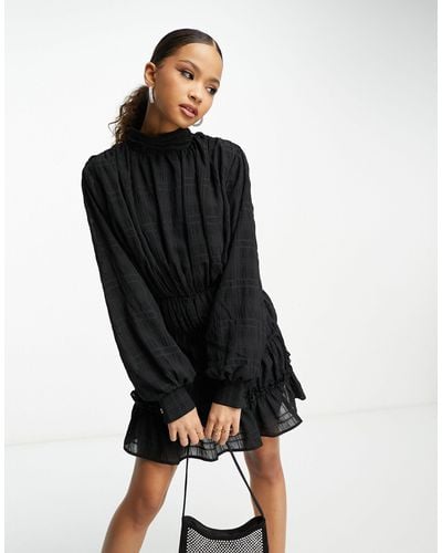 In The Style Textured High Neck Tiered Mini Skater Dress - Black