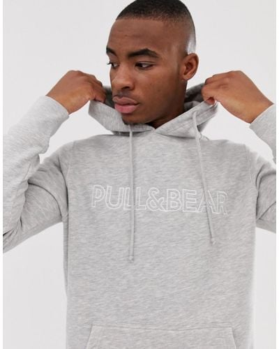 Pull&Bear Sudadera con capucha y logo en gris de