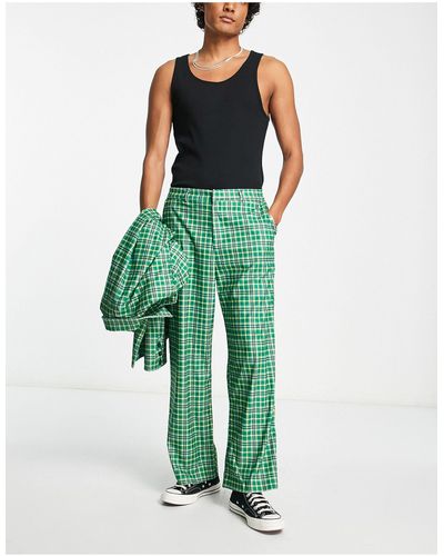 Reclaimed (vintage) Pantaloni da abito a fondo ampio verdi a quadri - Verde
